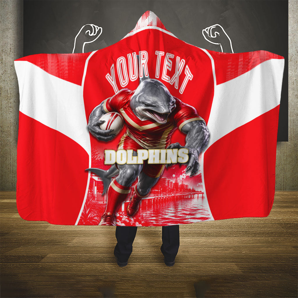 Personalised Dolphins Mascot Rugby Hooded Blanket Redcliffe Peninsula Athletic Graphic Print