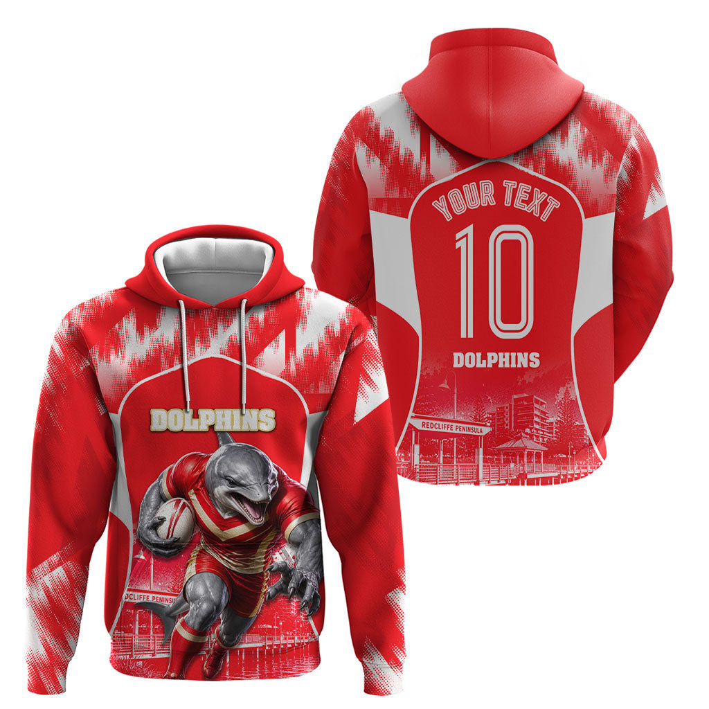 Personalised Dolphins Mascot Rugby Hoodie Redcliffe Peninsula Athletic Graphic Print