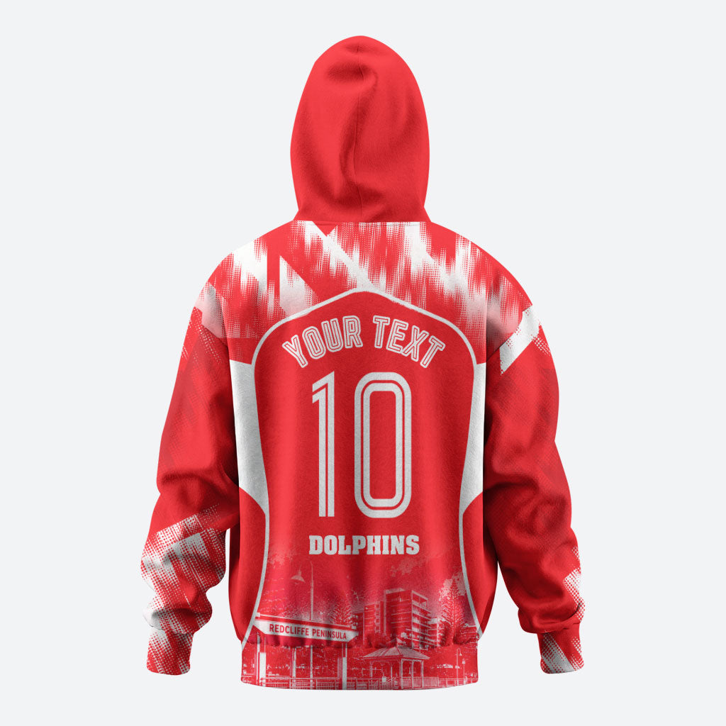 Personalised Dolphins Mascot Rugby Hoodie Redcliffe Peninsula Athletic Graphic Print
