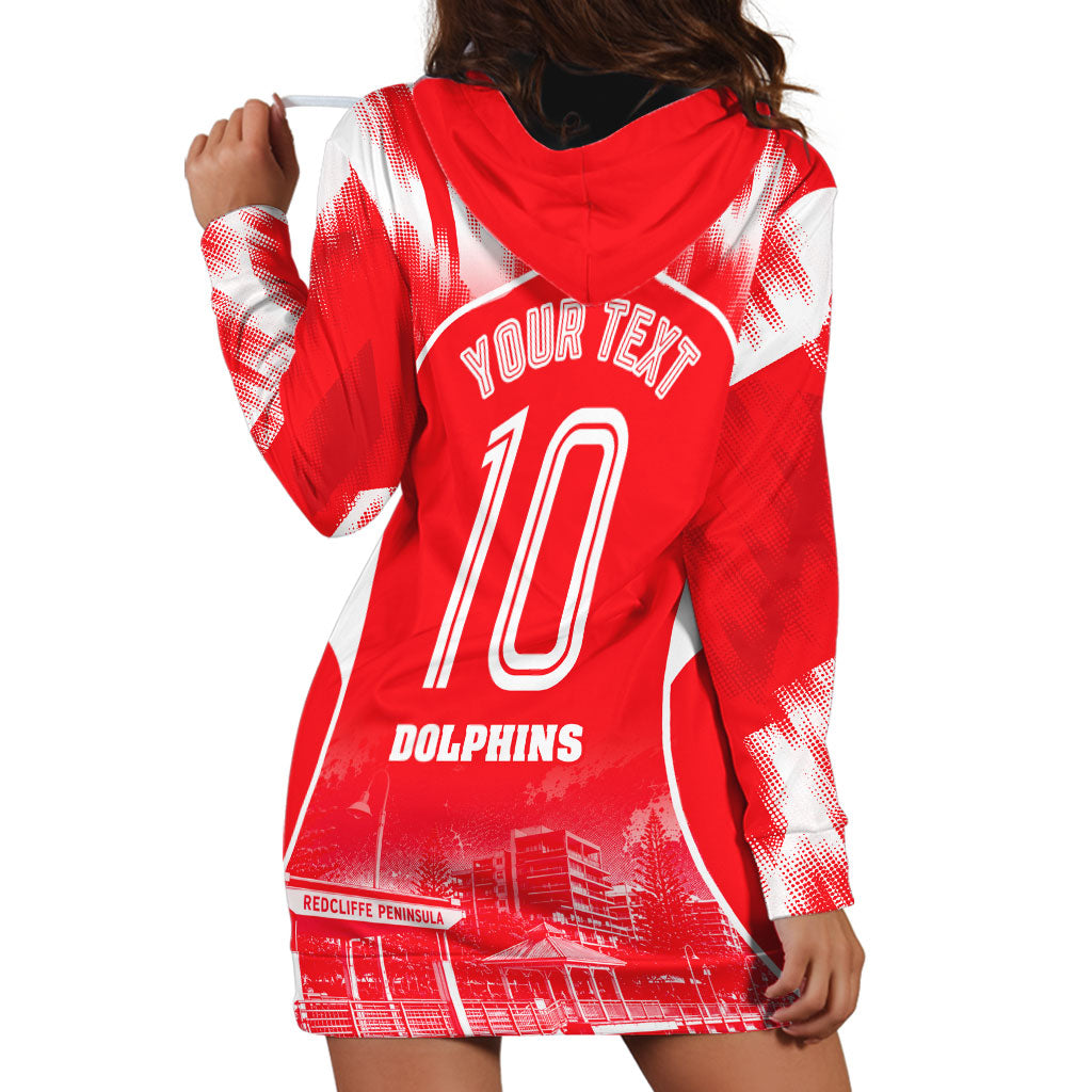 Personalised Dolphins Mascot Rugby Hoodie Dress Redcliffe Peninsula Athletic Graphic Print