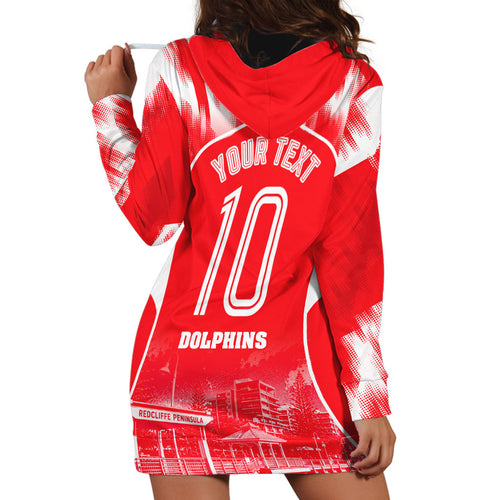 Personalised Dolphins Mascot Rugby Hoodie Dress Redcliffe Peninsula Athletic Graphic Print