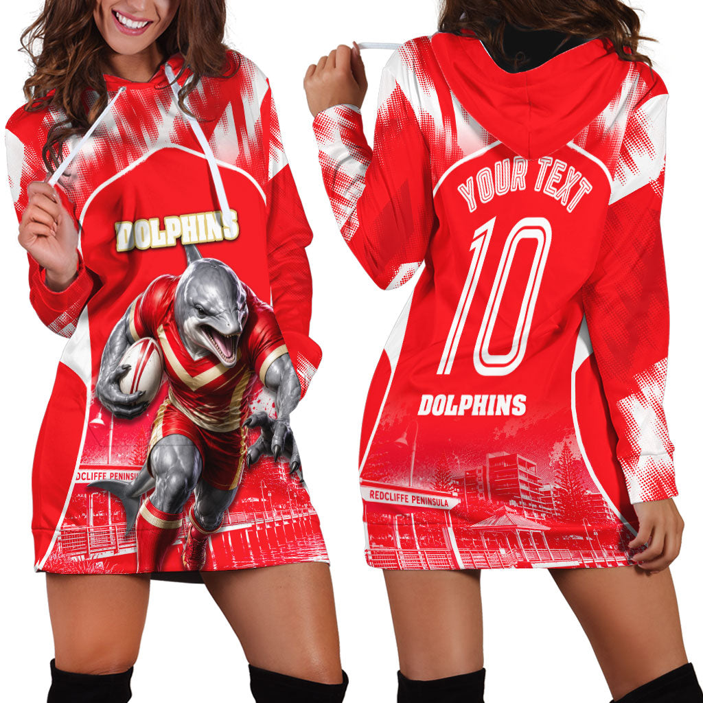 Personalised Dolphins Mascot Rugby Hoodie Dress Redcliffe Peninsula Athletic Graphic Print
