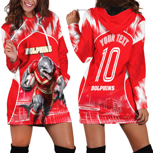 Personalised Dolphins Mascot Rugby Hoodie Dress Redcliffe Peninsula Athletic Graphic Print