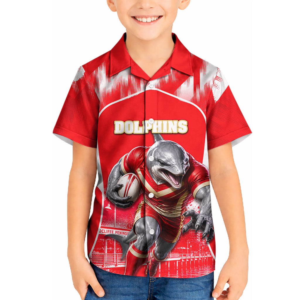 Personalised Dolphins Mascot Rugby Kid Hawaiian Shirt Redcliffe Peninsula Athletic Graphic Print