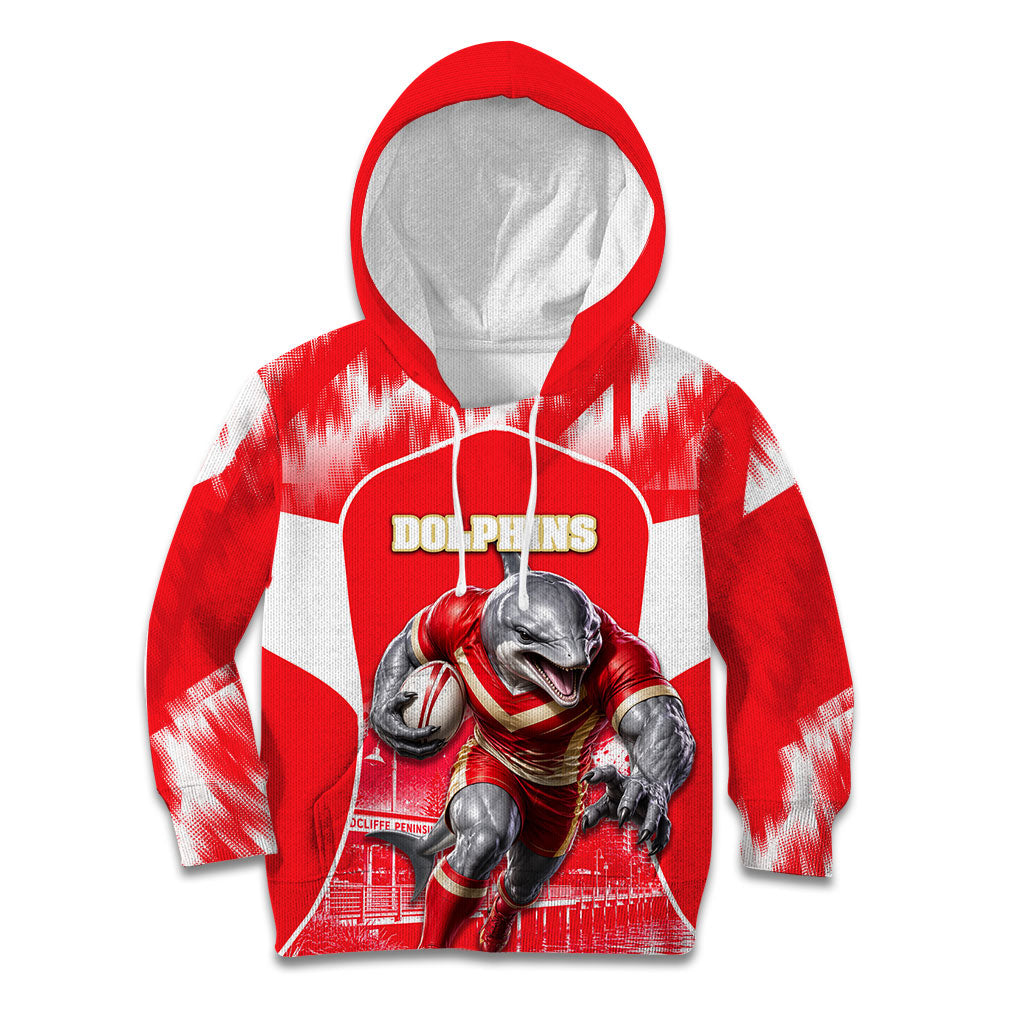 Personalised Dolphins Mascot Rugby Kid Hoodie Redcliffe Peninsula Athletic Graphic Print