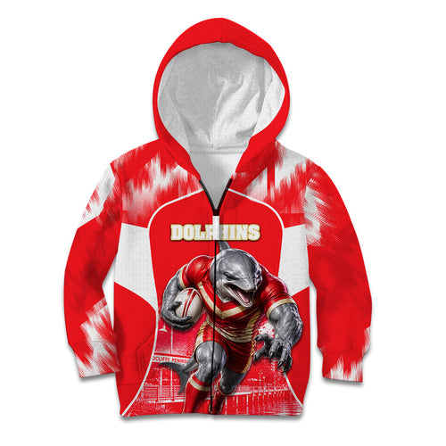 Personalised Dolphins Mascot Rugby Kid Hoodie Redcliffe Peninsula Athletic Graphic Print