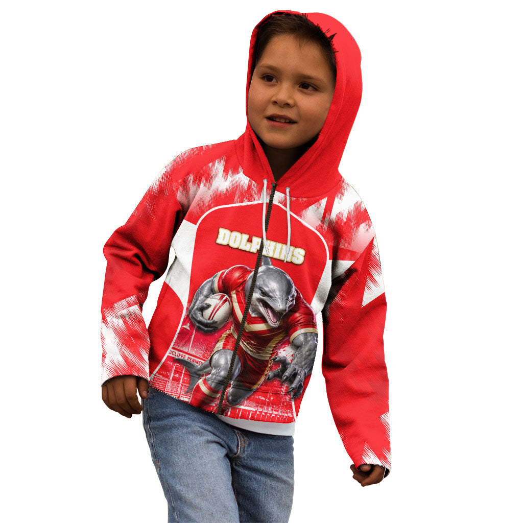 Personalised Dolphins Mascot Rugby Kid Hoodie Redcliffe Peninsula Athletic Graphic Print