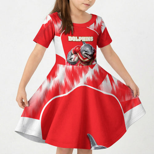 Personalised Dolphins Mascot Rugby Kid Short Sleeve Dress Redcliffe Peninsula Athletic Graphic Print
