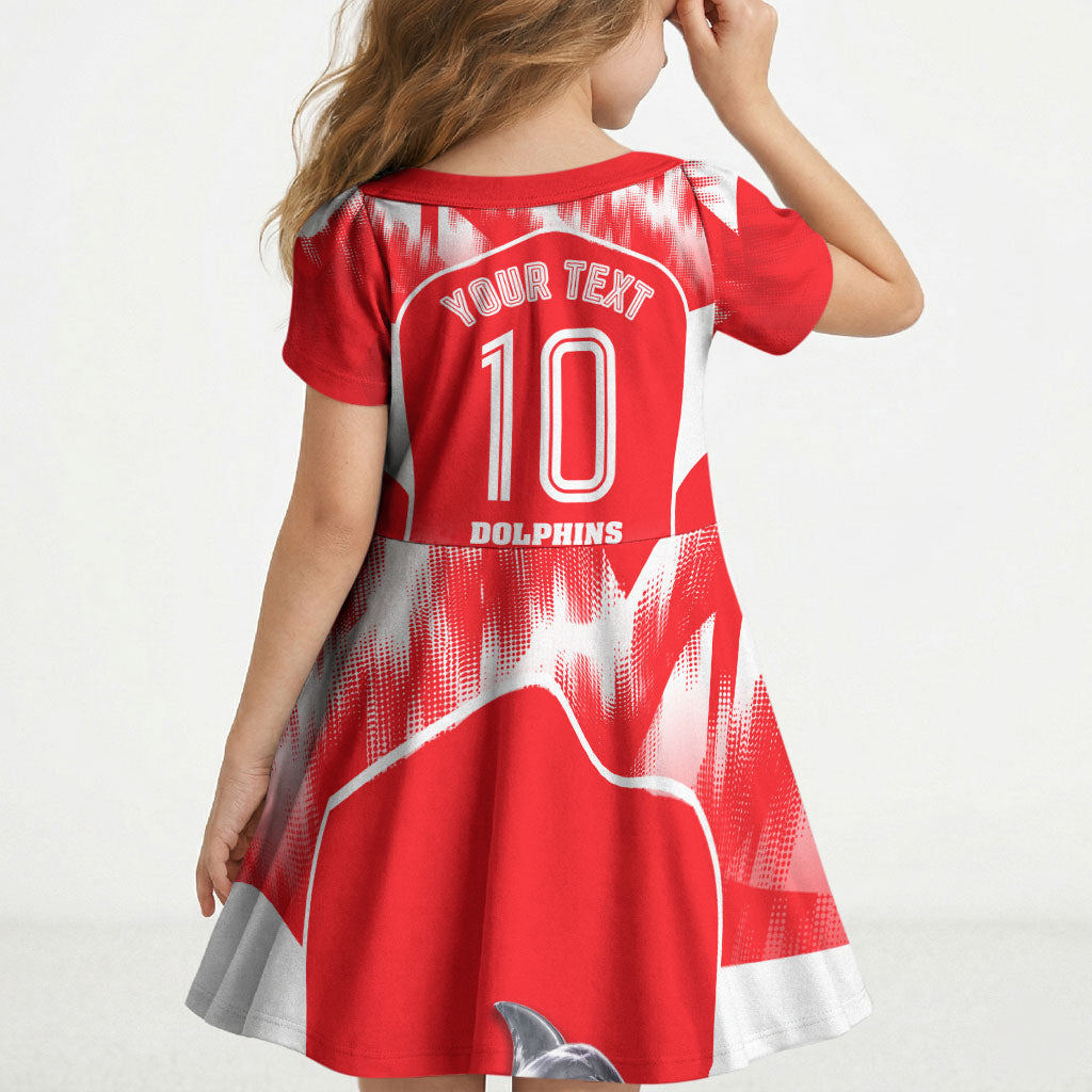 Personalised Dolphins Mascot Rugby Kid Short Sleeve Dress Redcliffe Peninsula Athletic Graphic Print