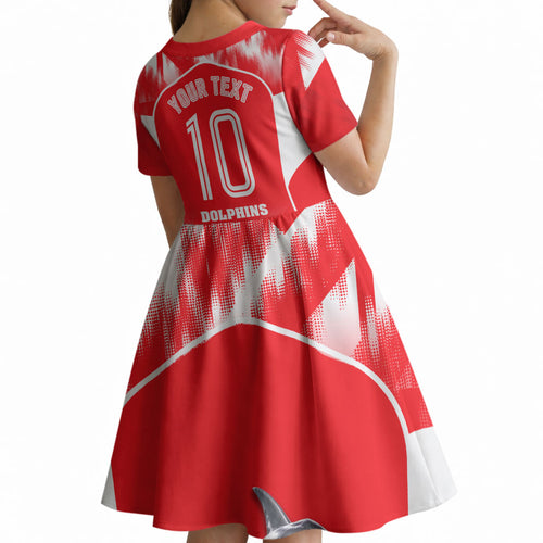 Personalised Dolphins Mascot Rugby Kid Short Sleeve Dress Redcliffe Peninsula Athletic Graphic Print