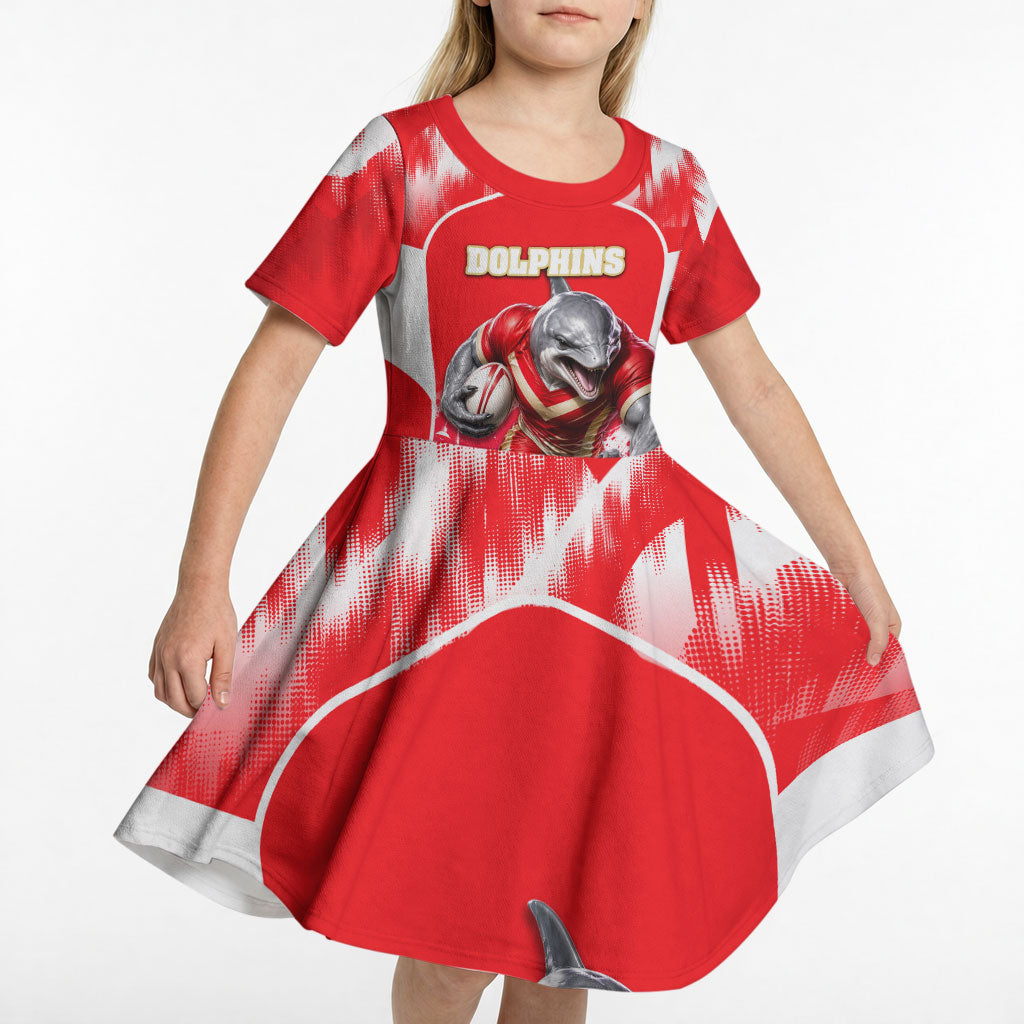 Personalised Dolphins Mascot Rugby Kid Short Sleeve Dress Redcliffe Peninsula Athletic Graphic Print