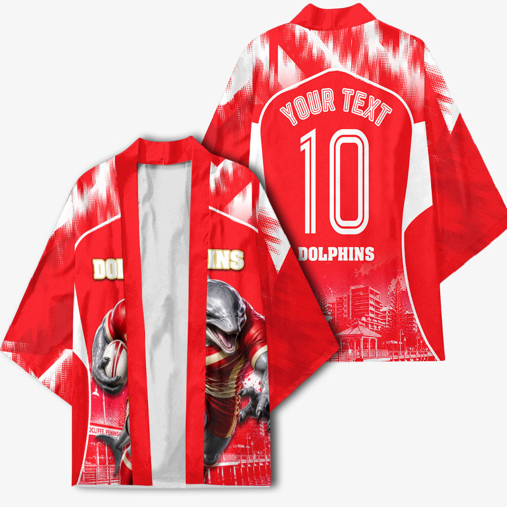 Personalised Dolphins Mascot Rugby Kimono Redcliffe Peninsula Athletic Graphic Print
