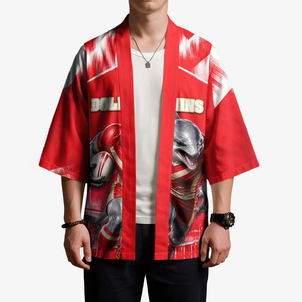 Personalised Dolphins Mascot Rugby Kimono Redcliffe Peninsula Athletic Graphic Print