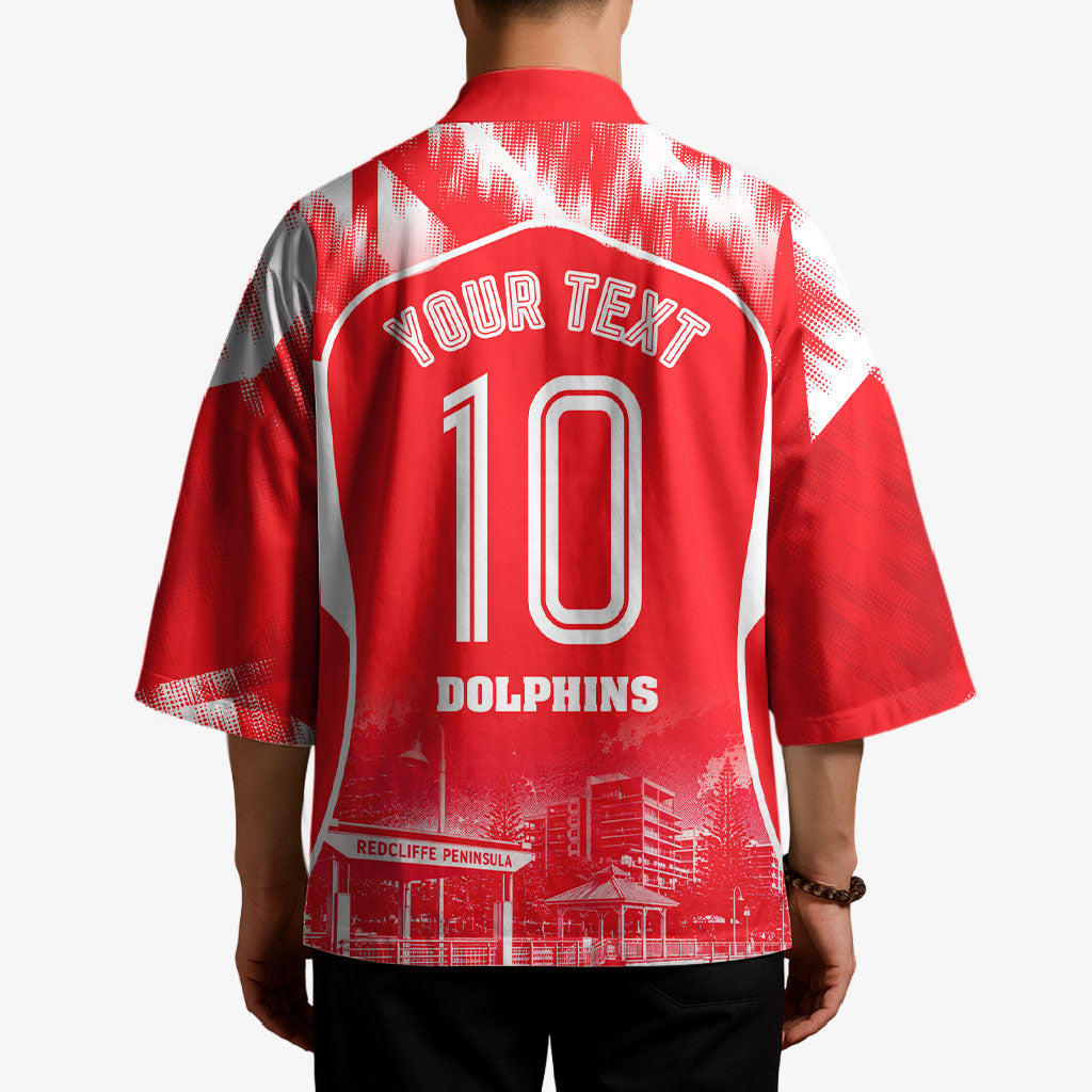 Personalised Dolphins Mascot Rugby Kimono Redcliffe Peninsula Athletic Graphic Print