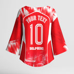 Personalised Dolphins Mascot Rugby Kimono Sleeve Blouse Redcliffe Peninsula Athletic Graphic Print
