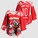 Personalised Dolphins Mascot Rugby Kimono Sleeve Blouse Redcliffe Peninsula Athletic Graphic Print