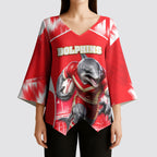 Personalised Dolphins Mascot Rugby Kimono Sleeve Blouse Redcliffe Peninsula Athletic Graphic Print