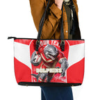 Personalised Dolphins Mascot Rugby Leather Tote Bag Redcliffe Peninsula Athletic Graphic Print
