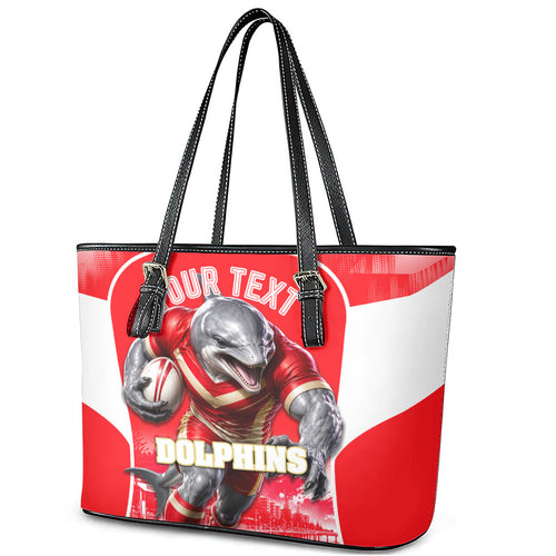 Personalised Dolphins Mascot Rugby Leather Tote Bag Redcliffe Peninsula Athletic Graphic Print