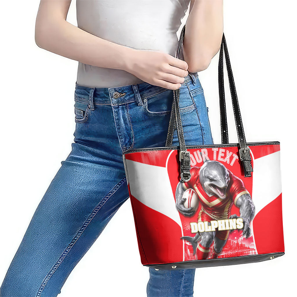 Personalised Dolphins Mascot Rugby Leather Tote Bag Redcliffe Peninsula Athletic Graphic Print