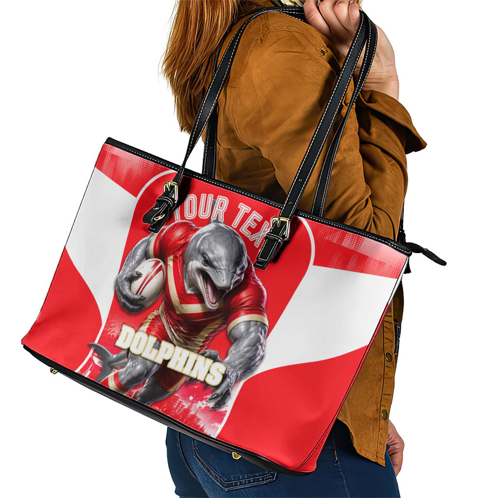 Personalised Dolphins Mascot Rugby Leather Tote Bag Redcliffe Peninsula Athletic Graphic Print