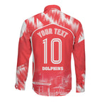 Personalised Dolphins Mascot Rugby Long Sleeve Button Shirt Redcliffe Peninsula Athletic Graphic Print
