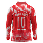Personalised Dolphins Mascot Rugby Long Sleeve Polo Shirt Redcliffe Peninsula Athletic Graphic Print