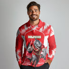 Personalised Dolphins Mascot Rugby Long Sleeve Polo Shirt Redcliffe Peninsula Athletic Graphic Print