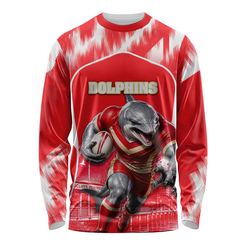 Personalised Dolphins Mascot Rugby Long Sleeve Shirt Redcliffe Peninsula Athletic Graphic Print