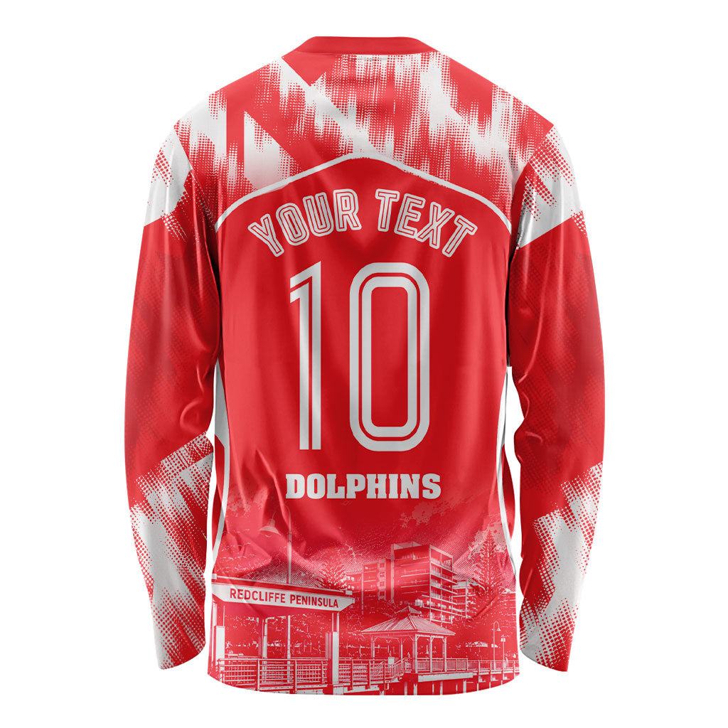 Personalised Dolphins Mascot Rugby Long Sleeve Shirt Redcliffe Peninsula Athletic Graphic Print