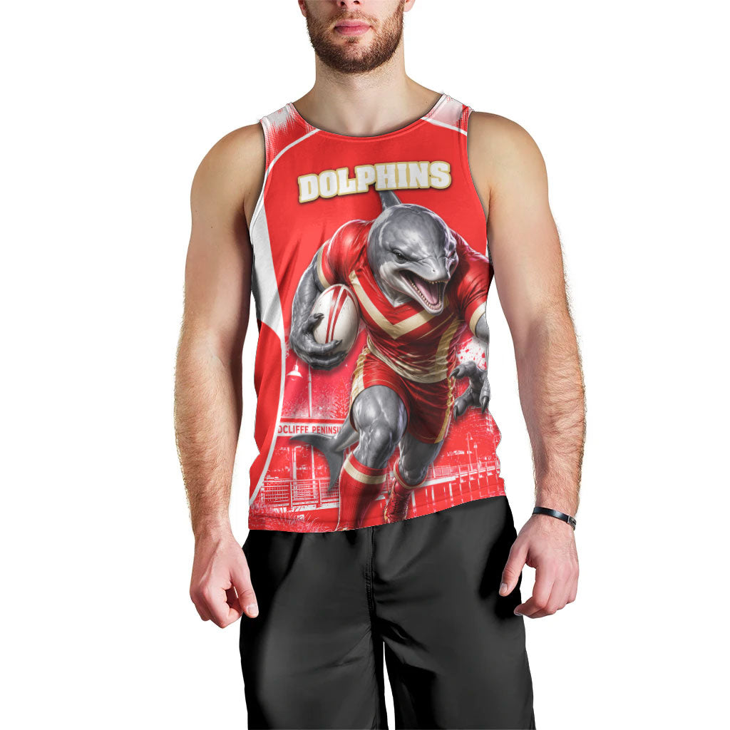 Personalised Dolphins Mascot Rugby Men Tank Top Redcliffe Peninsula Athletic Graphic Print