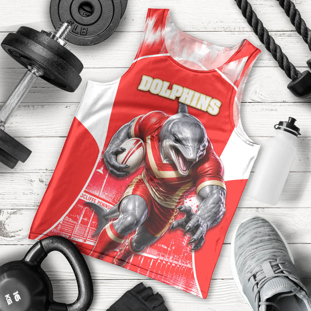 Personalised Dolphins Mascot Rugby Men Tank Top Redcliffe Peninsula Athletic Graphic Print