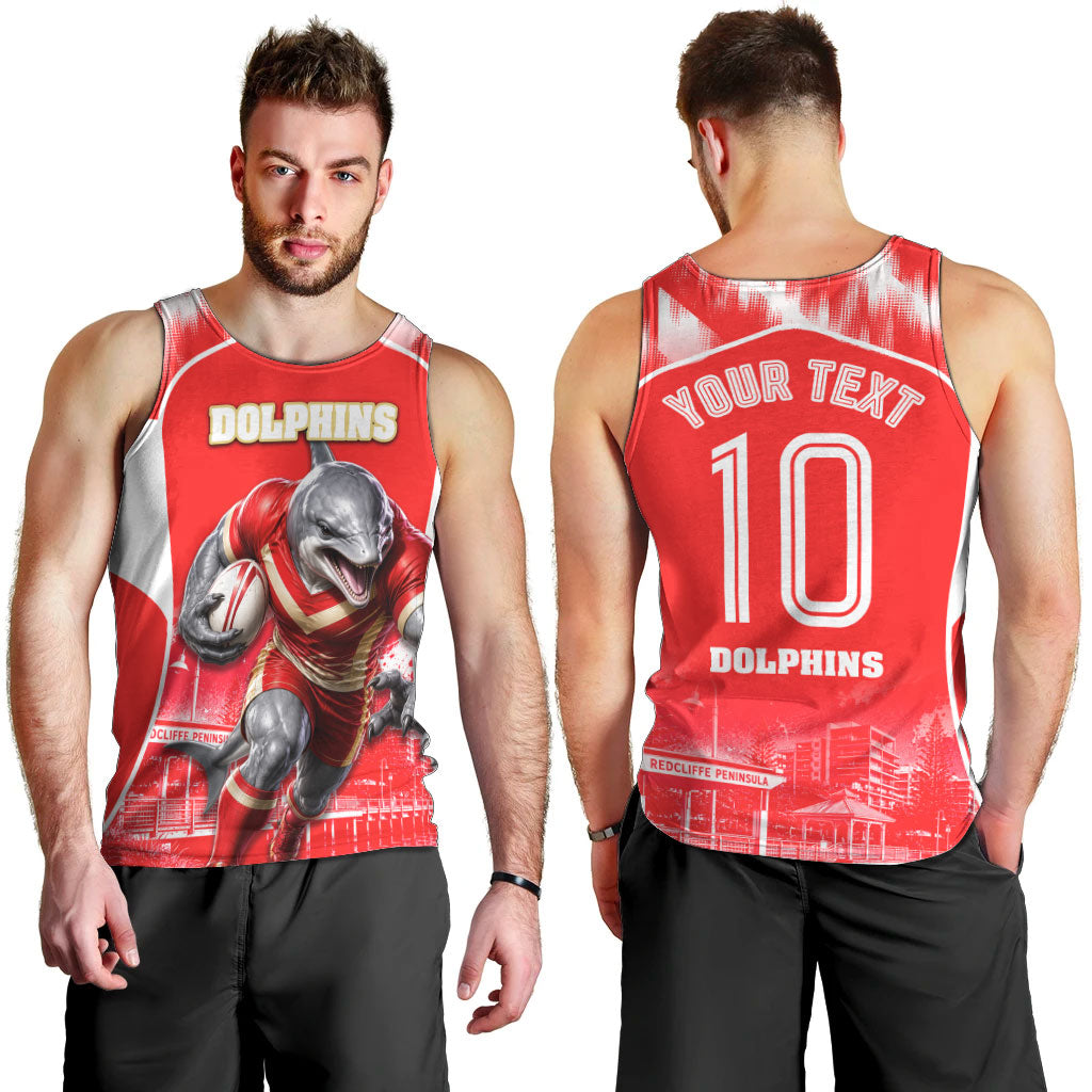 Personalised Dolphins Mascot Rugby Men Tank Top Redcliffe Peninsula Athletic Graphic Print