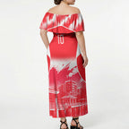 Personalised Dolphins Mascot Rugby Off Shoulder Maxi Dress Redcliffe Peninsula Athletic Graphic Print