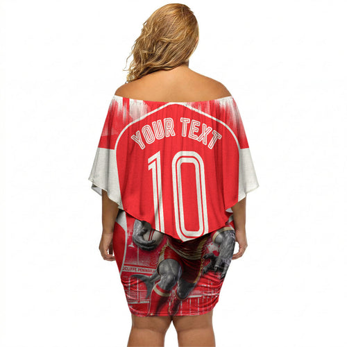 Personalised Dolphins Mascot Rugby Off Shoulder Short Dress Redcliffe Peninsula Athletic Graphic Print