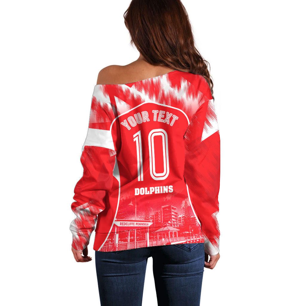Personalised Dolphins Mascot Rugby Off Shoulder Sweater Redcliffe Peninsula Athletic Graphic Print