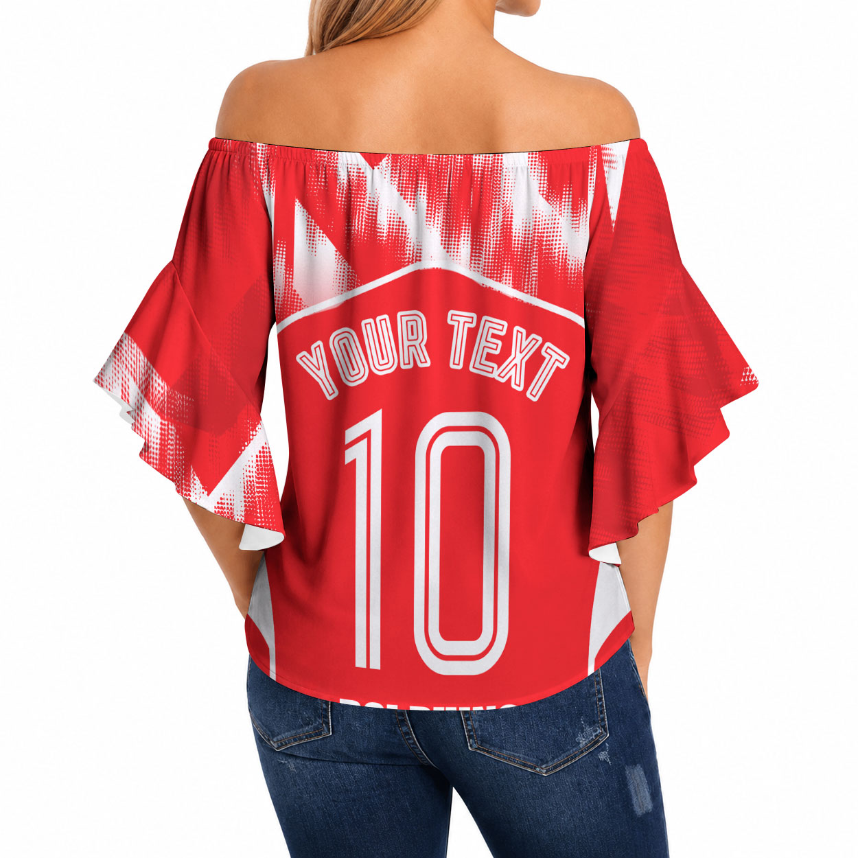 Personalised Dolphins Mascot Rugby Off Shoulder Wrap Waist Top Redcliffe Peninsula Athletic Graphic Print
