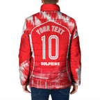 Personalised Dolphins Mascot Rugby Padded Jacket Redcliffe Peninsula Athletic Graphic Print