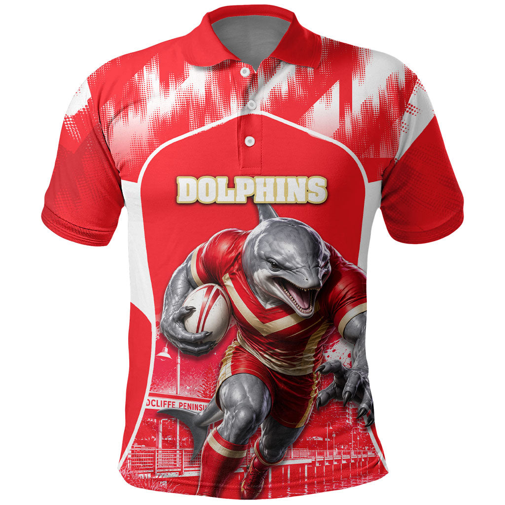 Personalised Dolphins Mascot Rugby Polo Shirt Redcliffe Peninsula Athletic Graphic Print