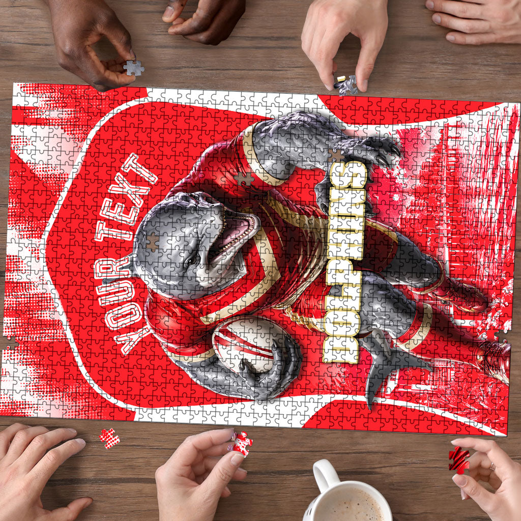 Personalised Dolphins Mascot Rugby Puzzle Redcliffe Peninsula Athletic Graphic Print