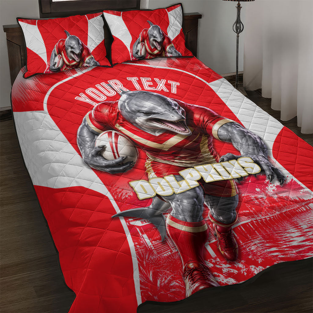Personalised Dolphins Mascot Rugby Quilt Bed Set Redcliffe Peninsula Athletic Graphic Print