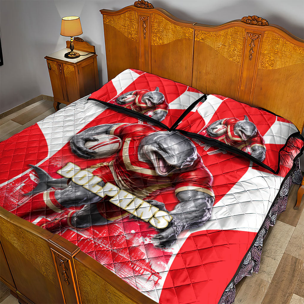 Personalised Dolphins Mascot Rugby Quilt Bed Set Redcliffe Peninsula Athletic Graphic Print