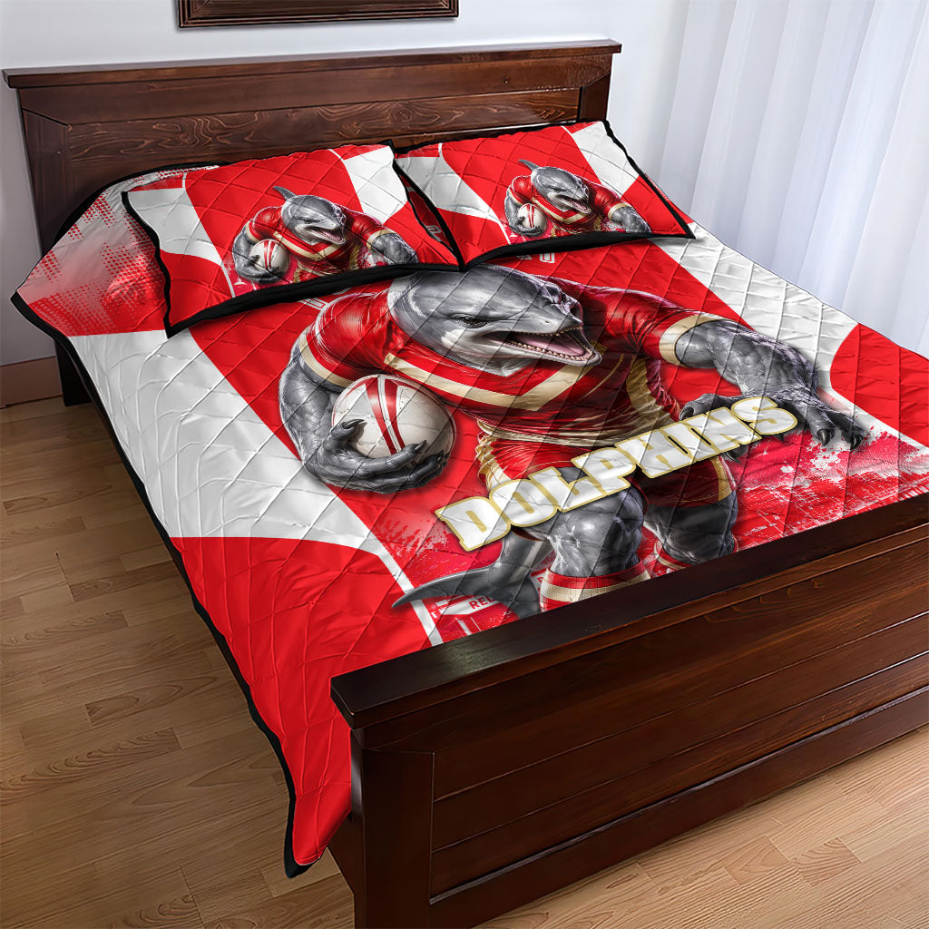 Personalised Dolphins Mascot Rugby Quilt Bed Set Redcliffe Peninsula Athletic Graphic Print