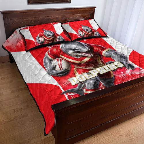 Personalised Dolphins Mascot Rugby Quilt Bed Set Redcliffe Peninsula Athletic Graphic Print