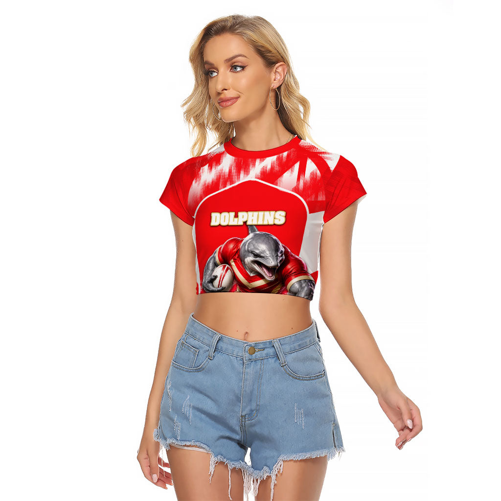 Personalised Dolphins Mascot Rugby Raglan Cropped T Shirt Redcliffe Peninsula Athletic Graphic Print