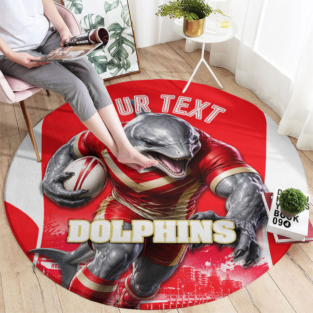 Personalised Dolphins Mascot Rugby Round Carpet Redcliffe Peninsula Athletic Graphic Print