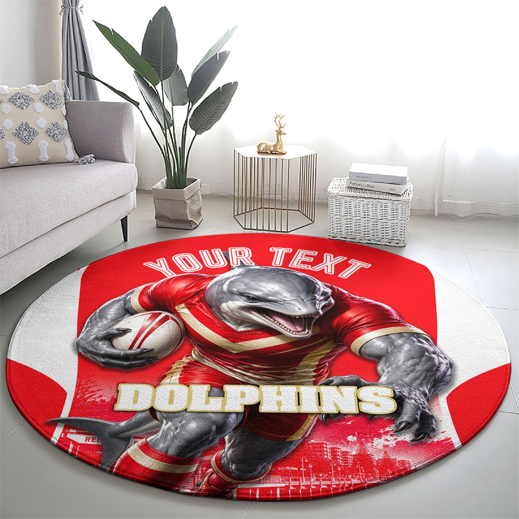 Personalised Dolphins Mascot Rugby Round Carpet Redcliffe Peninsula Athletic Graphic Print