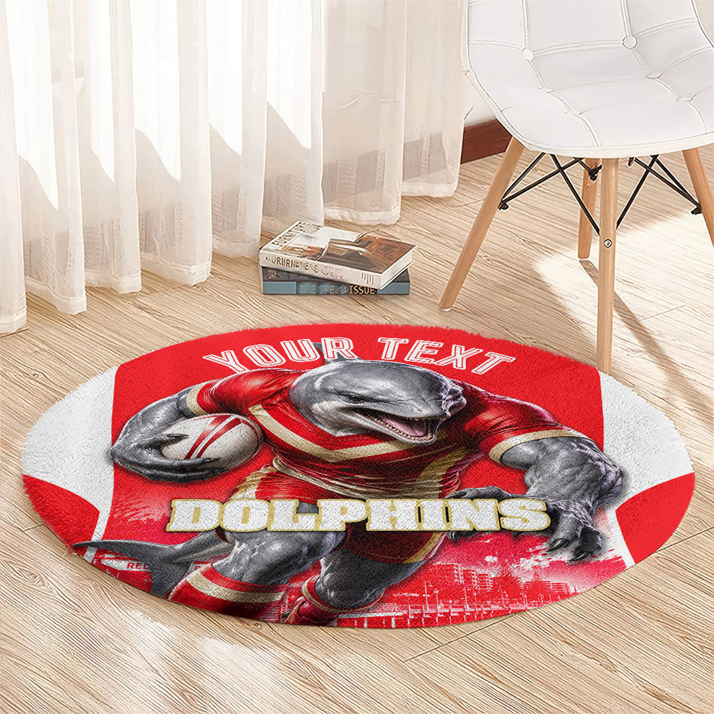 Personalised Dolphins Mascot Rugby Round Carpet Redcliffe Peninsula Athletic Graphic Print