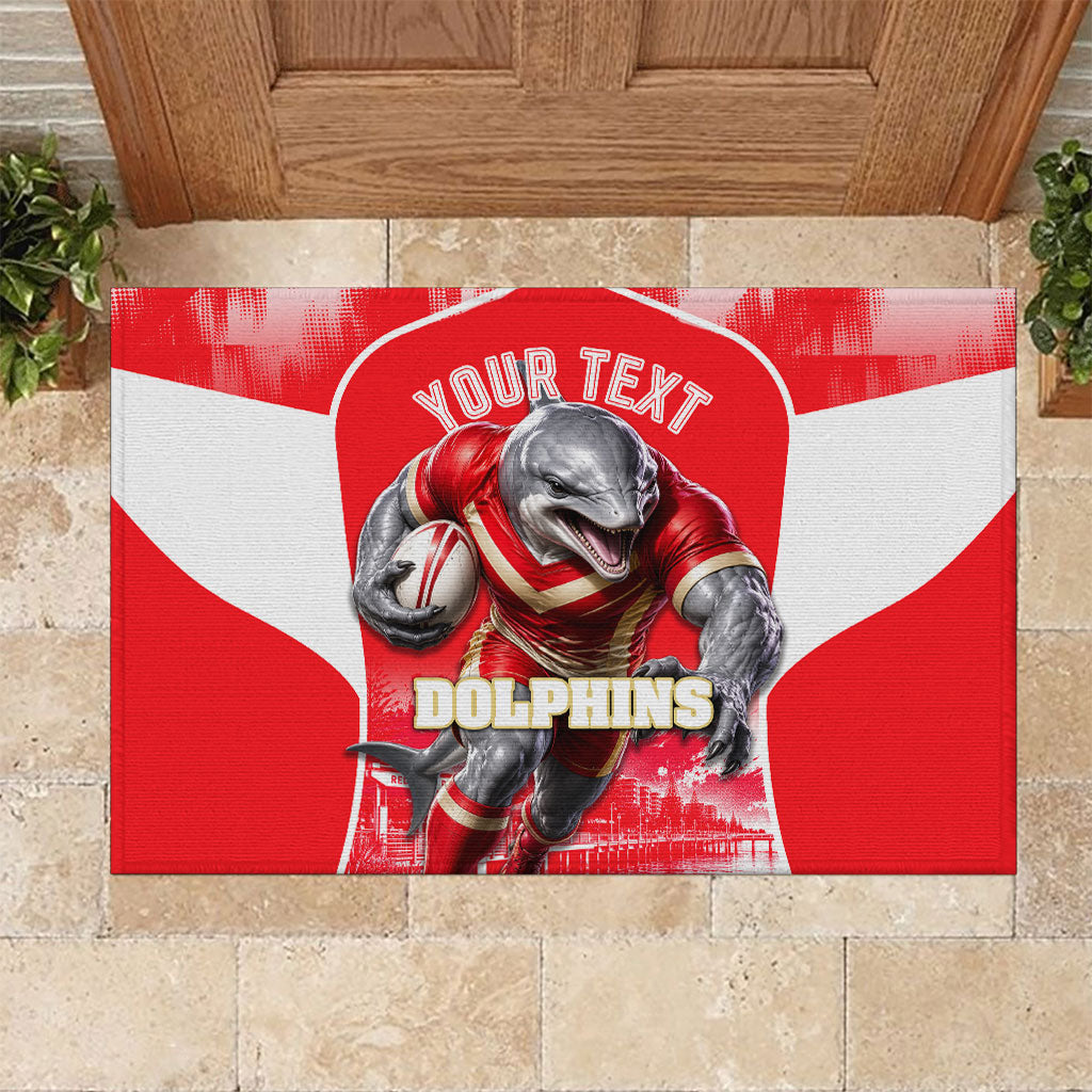 Personalised Dolphins Mascot Rugby Rubber Doormat Redcliffe Peninsula Athletic Graphic Print