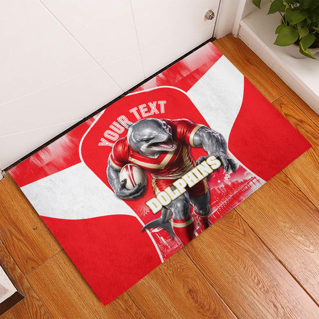 Personalised Dolphins Mascot Rugby Rubber Doormat Redcliffe Peninsula Athletic Graphic Print